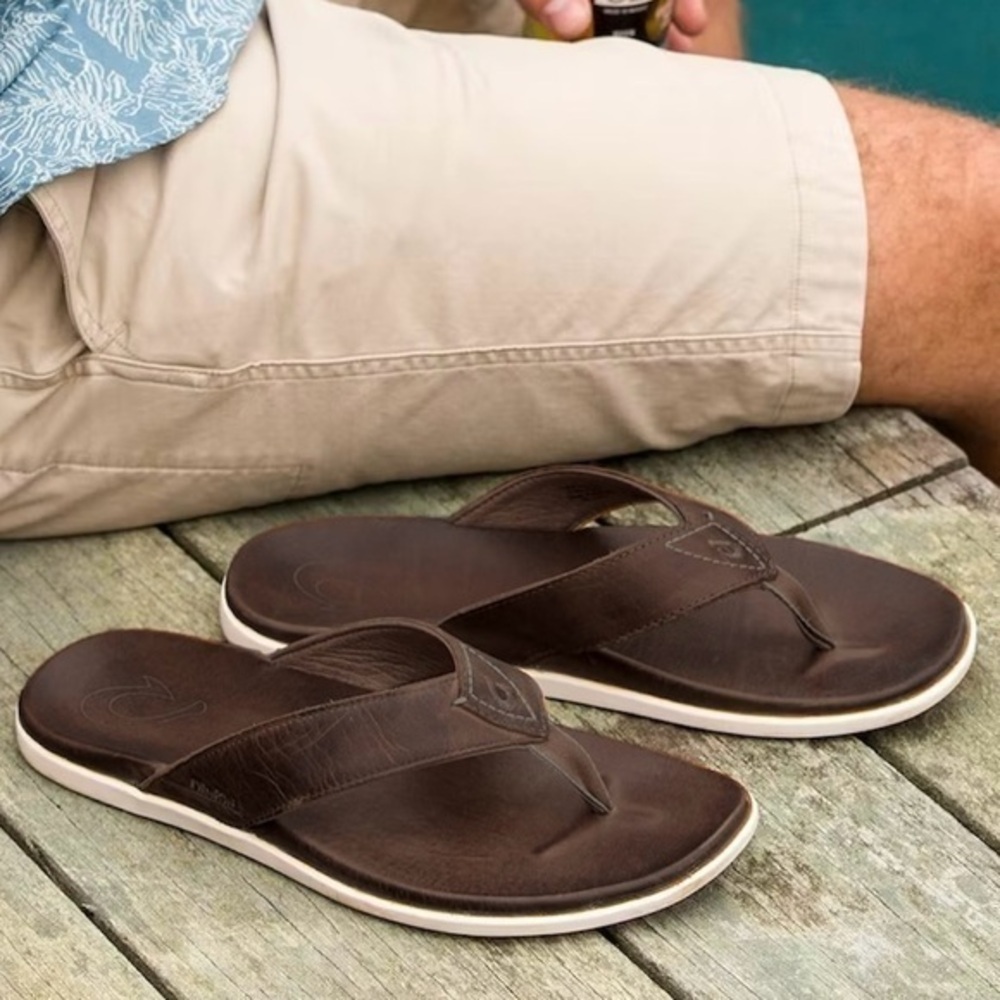 NEW Olukai Nalukai Leather Sandals Brown Size 8